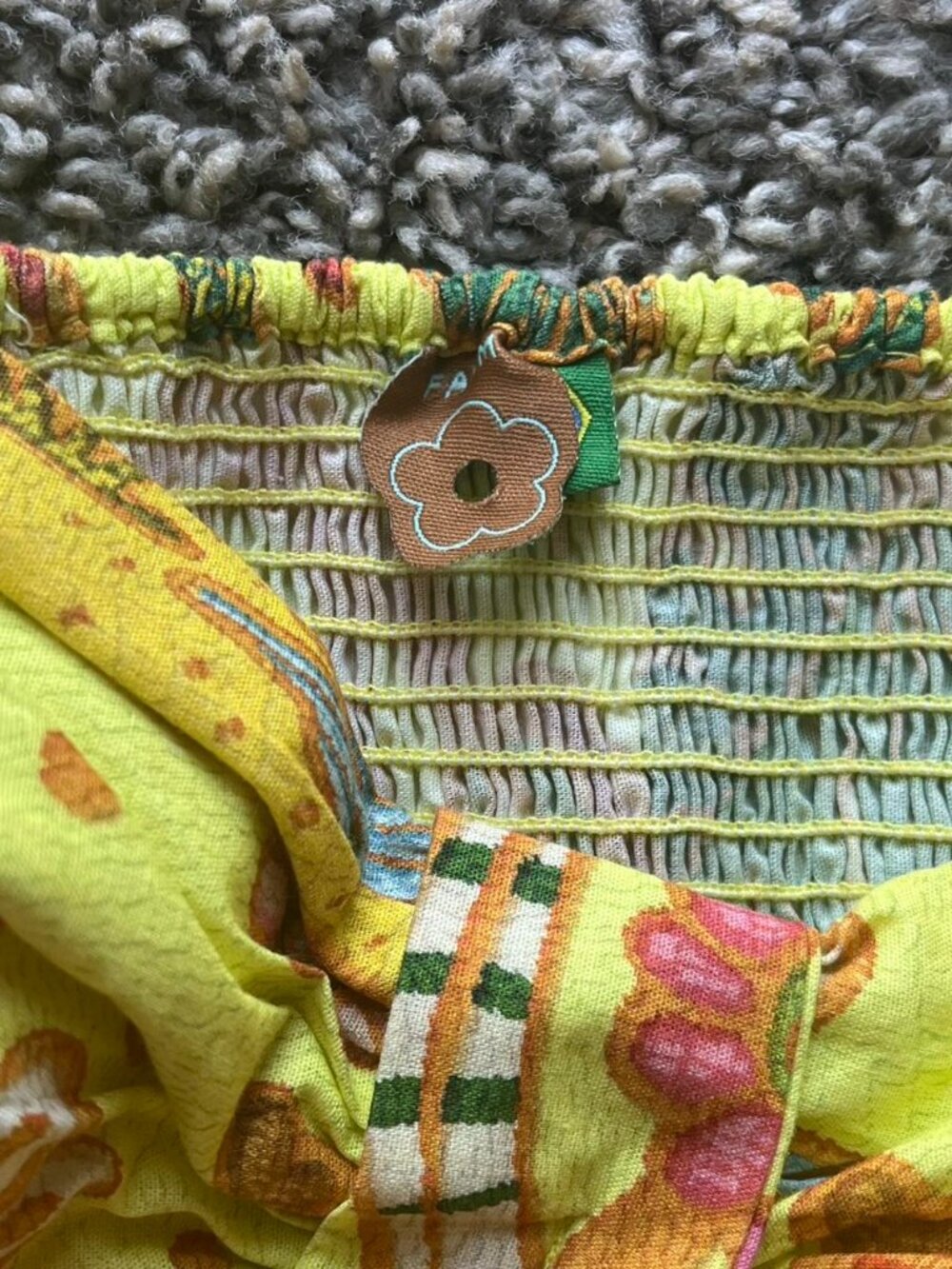 Farm Rio Mini Dress Small Yellow Summer Tropical Vacation Off the Shoulder Girly - Picture 3 of 7
